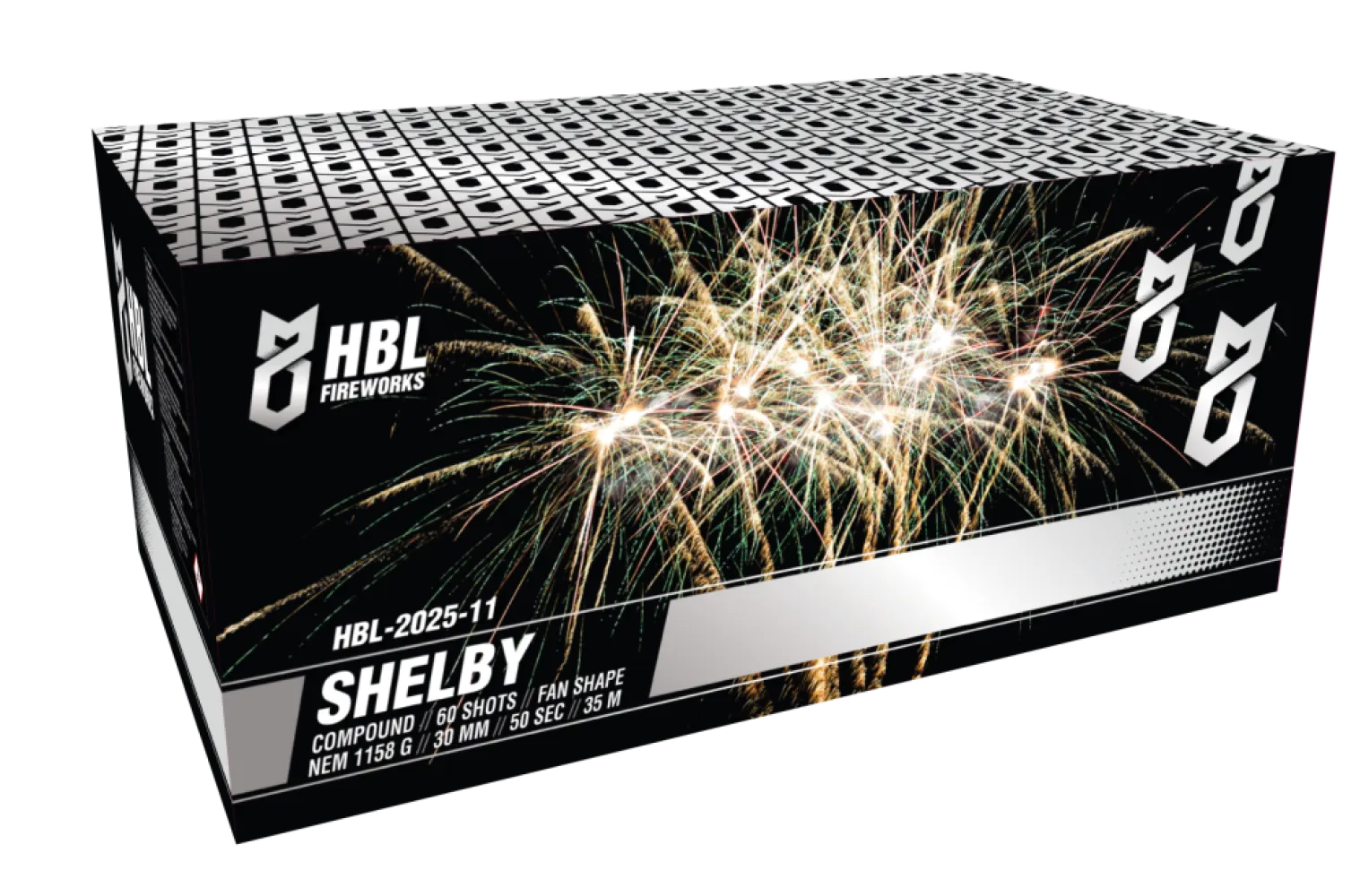 Shelby - 60 Shots - 30MM - Fan Shape - HBL Fireworks