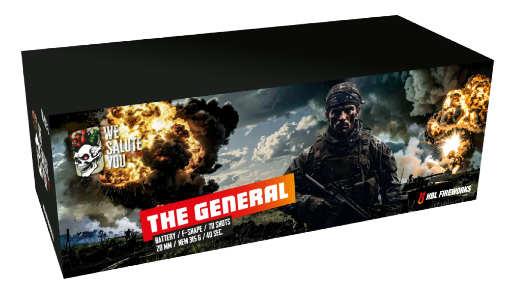 The General - 70 Shots - 20MM - Fan Shape - We Salute You - HBL Fireworks