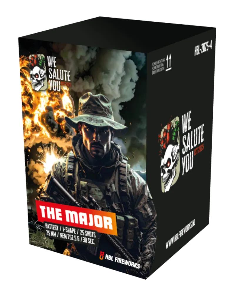 The Major - 25 Shots - 25MM - I-Shape - We Salute You - HBL Fireworks